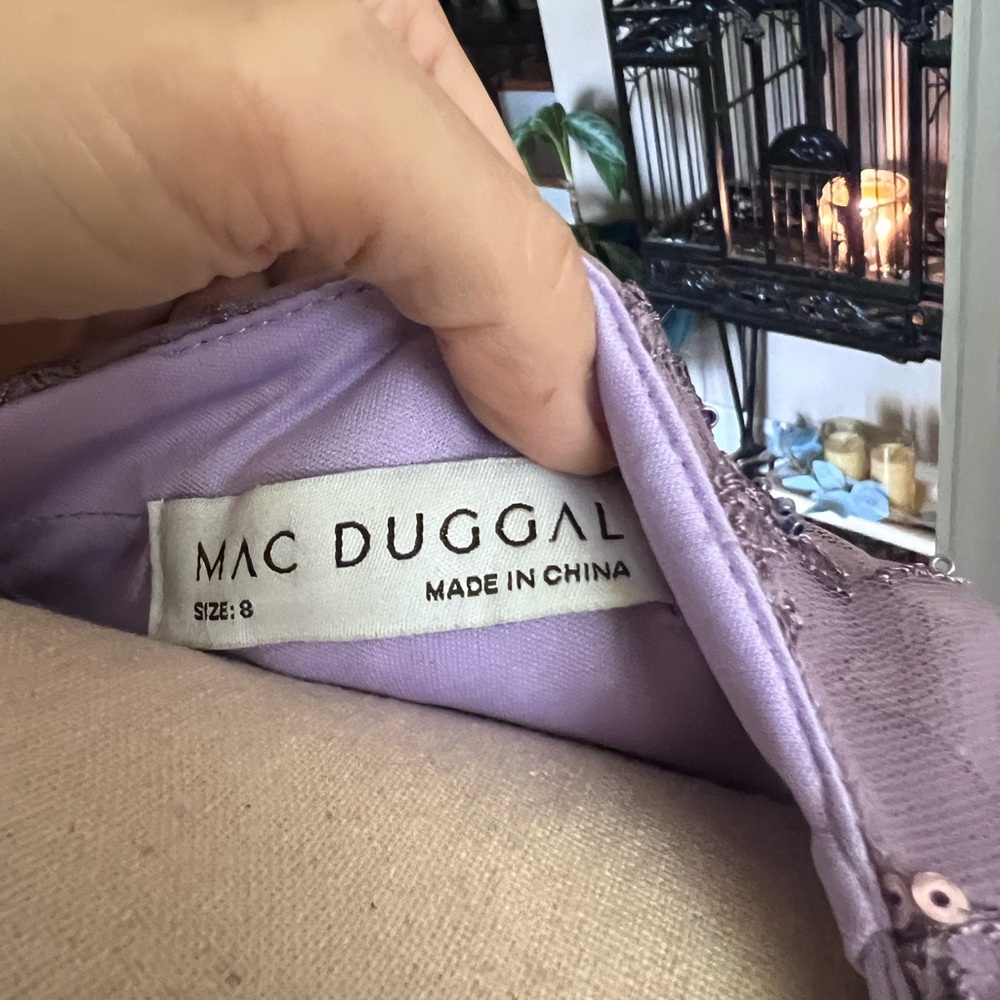 Mac Duggal Purple Flutter Sleeve V-Neck Gown - Picture 12 of 14